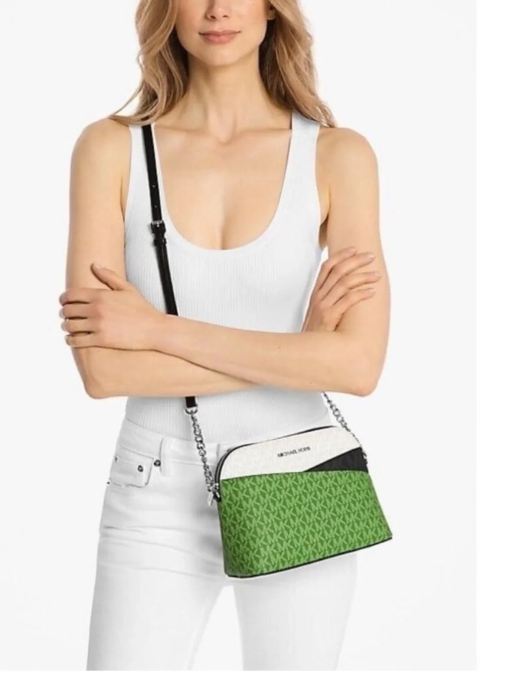 Michael Kors Jet Set Travel Medium Dome Crossbody Jungle Green Multi